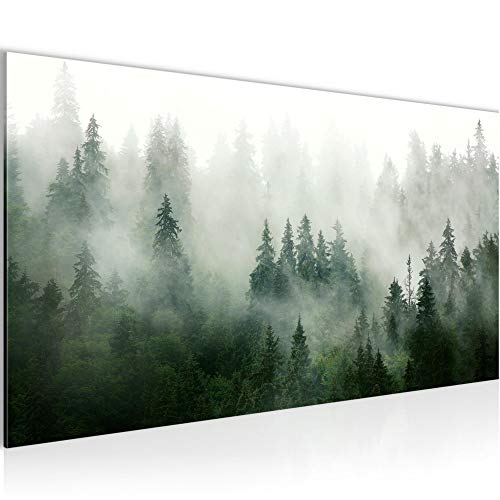 Runa Art Wandbild Wald Natur 1 Teilig 100 x 40 cm Modern Bild auf Vlies Leinwand Nebel Wohnzimmer Schlafzimmer Grün Grau 032312a von Runa Art