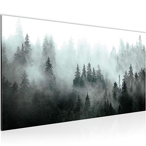 Runa Art Wandbild Wald Natur 1 Teilig 100 x 40 cm Modern Bild auf Vlies Leinwand Panorama Wohnzimmer Schlafzimmer Türkis Grau 032312b von Runa Art