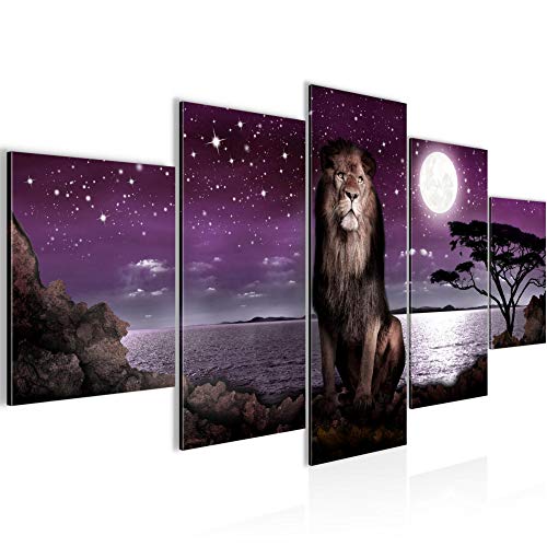 Runa Art Wandbilder Afrika Löwe 5 Teilig Bild auf Vlies Leinwand Deko Wohnzimmer Schlafzimmer Mond Lila Grau 022952b von Runa Art