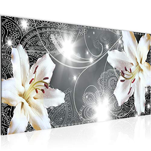 Runa Art Wandbild Blumen Lilien 1 Teilig 100 x 40 cm Modern Bild auf Vlies Leinwand Abstrakt Wohnzimmer Grau 008112c von Runa Art