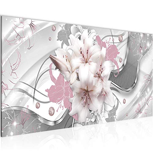 Runa Art Wandbild Blumen Lilien 1 Teilig 100 x 40 cm Modern Bild auf Vlies Leinwand Abstrakt Wohnzimmer Rosa Grau 016112b von Runa Art