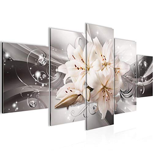 Runa Art Wandbilder Blumen Lilien 5 Teilig Bild auf Vlies Leinwand Deko Wohnzimmer Abstrakt Grau Beige 020152c von Runa Art