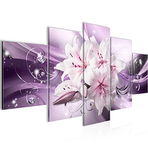 Runa Art Wandbilder Blumen Lilien 5 Teilig Bild auf Vlies Leinwand Deko Wohnzimmer Diamant Violett Lila 020152b von Runa Art