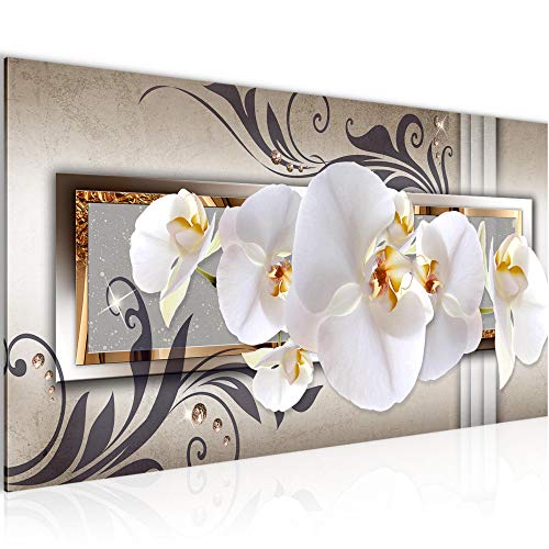 Runa Art Wandbild Blumen Orchidee 1 Teilig 100 x 40 cm Modern Bild auf Vlies Leinwand Abstrakt Wohnzimmer Braun Beige 206212a von Runa Art