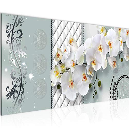 Runa Art Wandbild Blumen Orchidee 1 Teilig 100 x 40 cm Modern Bild auf Vlies Leinwand Abstrakt Wohnzimmer Grün Grau 008812b von Runa Art