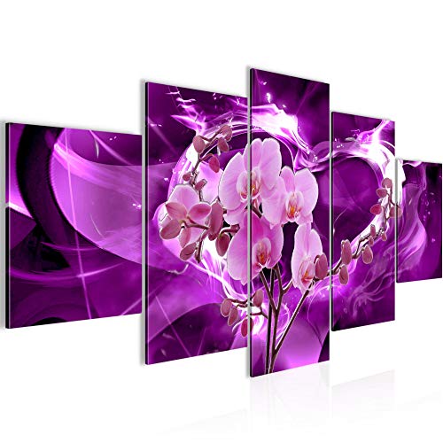 Runa Art Wandbilder Blumen Orchidee 5 Teilig Bild auf Vlies Leinwand Deko Wohnzimmer Abstrakt Violett Lila 203652a von Runa Art