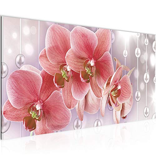 Runa Art Wandbild Blumen Orchidee 1 Teilig 100 x 40 cm Modern Bild auf Vlies Leinwand Perlen Wohnzimmer Rosa 208112a von Runa Art