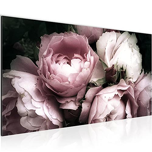 Runa Art Wandbild Blumen Rosen 1 Teilig 100 x 40 cm Modern Bild auf Vlies Leinwand Vintage Wohnzimmer Schwarz Bunt 039112a von Runa Art