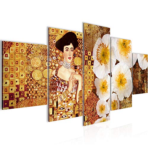 Runa Art Wandbilder Gustav Klimt 5 Teilig Bild auf Vlies Leinwand Deko Wohnzimmer Frau Blumen Gold 019552a von Runa Art