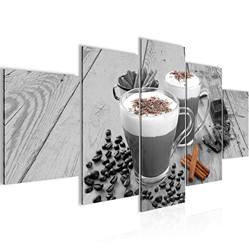Runa Art Wandbilder Küche Kaffee 5 Teilig Bild auf Vlies Leinwand Deko Esszimmer Küchenbilder Kaffeetasse Grau Braun 014552a von Runa Art