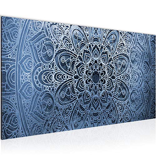 Runa Art Wandbild Mandala 1 Teilig 100 x 40 cm Modern Bild auf Vlies Leinwand Orientalisch Wohnzimmer Schlafzimmer Blau Grau 101212b von Runa Art
