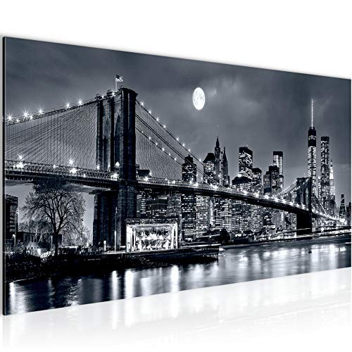 Runa Art Wandbild New York City 1 Teilig 100 x 40 cm Modern Bild auf Vlies Leinwand Skyline Wohnzimmer Büro Schwarz weiss 606712a von Runa Art