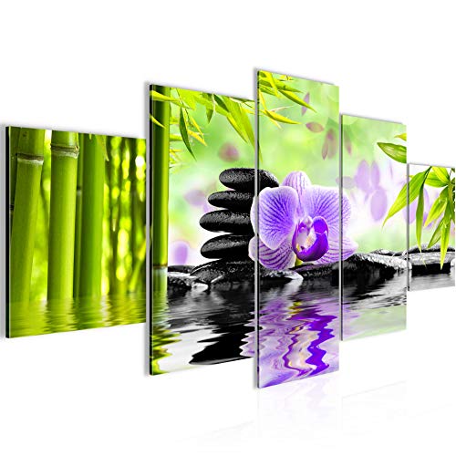 Runa Art Wandbilder Orchidee Feng Shui 5 Teilig Bild auf Vlies Leinwand Deko Wohnzimmer Schlafzimmer Steine Spa Violett 502052b von Runa Art