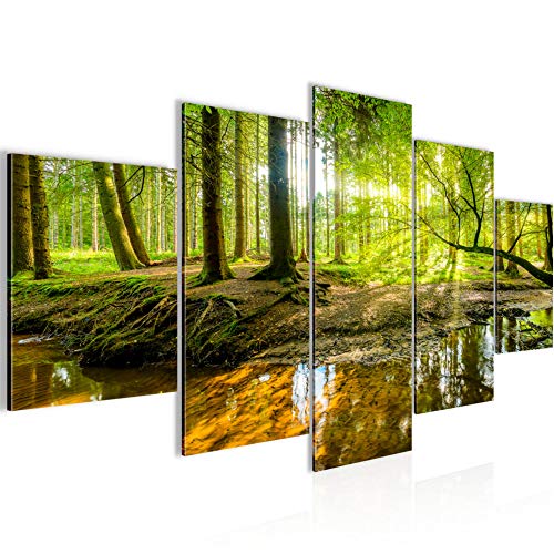 Runa Art Wandbilder Wald Landschaft 5 Teilig Bild auf Vlies Leinwand Deko Schlafzimmer Wohnzimmer Natur Grün 611752a von Runa Art