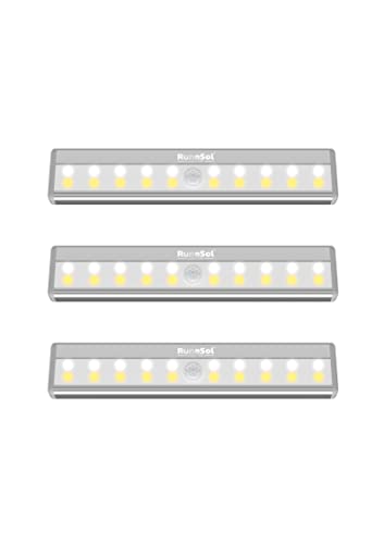 Runesol LED Leiste (3 Stück), Unterbauleuchte, 20 x LED Lichter, LED Schrankbeleuchtung Multipack, Nachtlicht mit Bewegungsmelder für innen, magnetische Küchenunterbauleuchte, Treppenbeleuchtung von Runesol