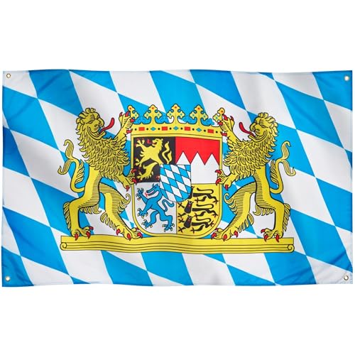 Runesol Bayern Flagge für Balkon, 91x152cm, Oktoberfest Flagge, Bayerische Landesflagge mit 4 Ösen, München, Rautenflagge, Premium-Flaggen für drinnen und draußen, lebendige Farben von Runesol