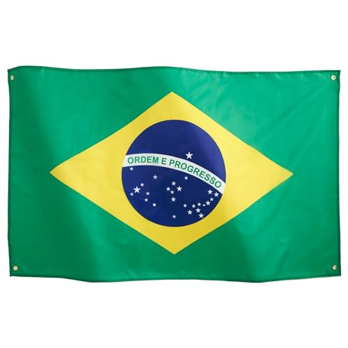 Runesol Brasilien Flagge 3x5, 91x152cm, Bandeira Do Brasil, 4 Ösen, Messingöse In Jeder Ecke, Brasilianische Fahne, Fußball WM Fans, Premium Fahnen, Wasserdicht, Innen, Außen von Runesol
