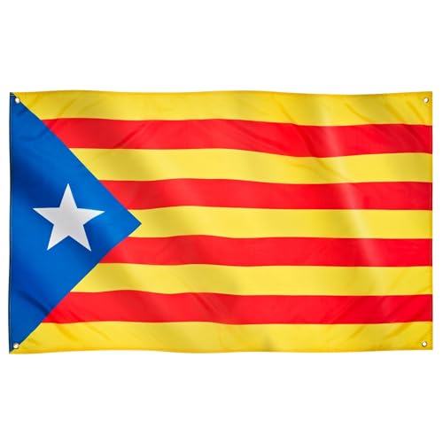 Runesol Katalonien Flagge, Estelada Flagge, 91x152cm, 3ft x 5ft, 4 Ösen, Ösen in jeder Ecke, Katalanische Flagge, Katalonien Flagge, Katalanische Unabhängigkeitsflagge, Barcelona Flagge, Innen, Außen von Runesol