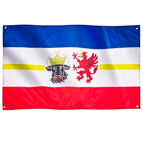 Runesol Mecklenburg-Vorpommern Flagge für Balkon, 91x152cm, Mecklenburg Flagge mit 4 Ösen, Deutschland Landesflaggen, Premium-Flaggen für drinenn und draußen, satte Farben von Runesol