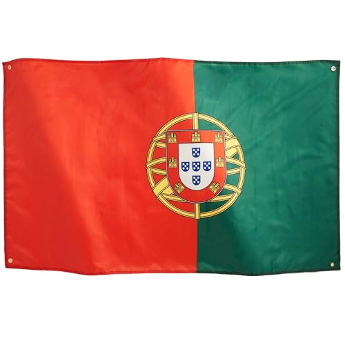 Runesol Portugal Nationalflagge 3x5, 91x152cm, Bandeira De Portugal 4 Ösen, Eurovision 2024 Deko, Messingöse In Jeder Ecke, Portugiesische Fahne, Fußball Weltmeisterschaft, Wasserdicht Innen, Außen von Runesol