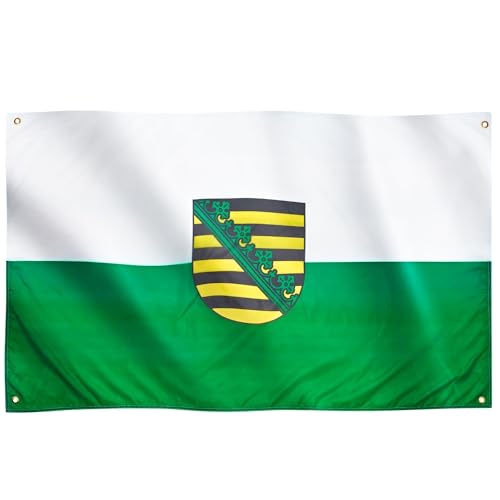 Runesol Sachsen Flagge für Balkon, 91x152cm, Sachsen Fahne mit 4 Ösen, Sächsische Landesflagge, Deutschland Bundeslandflagge, Premium Flaggen für drinnen und draußen, helle Farben von Runesol