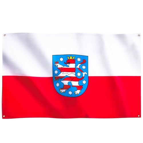 Runesol Thüringen Flagge für Balkon, 91x152cm, Thüringen Fahne mit 4 Ösen, Thüringer Flagge, Deutsche Regionalflagge, Premium-Flaggen für drinnen und draußen, satte Farben von Runesol