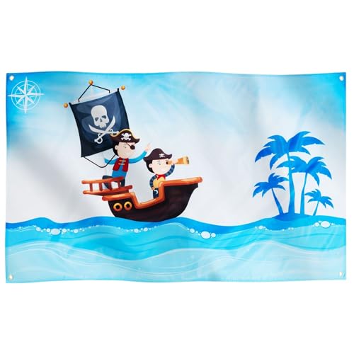 Runesol Piratenflagge, 91 x 152 cm, 3 x 5 Fuß, Piratenbanner für Kinder, 4 Ösen, Piratenparty-Dekoration, Flagge mit Totenkopf und gekreuzten Knochen, Totenkopfflagge, Piratenflagge für Kinder Runesol Piratenflagge, 91 x 152 cm, 3 x 5 Fuß, Piratenbanner für Kinder, 4 Ösen, Piratenparty-Dekoration, Flagge mit Totenkopf und gekreuzten Knochen, Totenkopfflagge, Piratenflagge für Kinder von Runesol