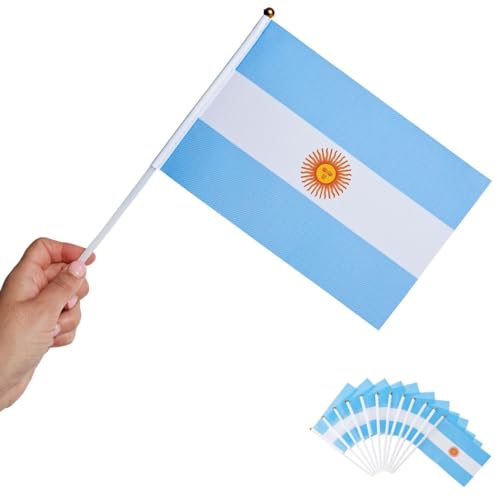 Runesol 12er Packung Argentinien Handfahnen, 14 cm x 21 cm Stockfahnen, Mini-Handfahnen der Länder, Argentinische kleine Flaggen, Wimbledon, handgehaltene Flaggen von Runesol