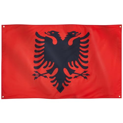 Runesol Albanien Flagge, 91x152cm (3ft x 5ft), 4 Ösen, albanische Flagge, Flamuri i Shqipërisë, Nationalflagge, Eid, Premium-Fahnen für drinnen und draußen, lebendige Farben von Runesol