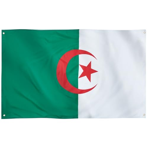 Runesol Algerien Flagge, 91x152cm (3ft x 5ft), 4 Ösen, algerische Flagge, العلم الجزائري, Eid, Premium-Fahnen für drinnen und draußen, lebendige Farben von Runesol