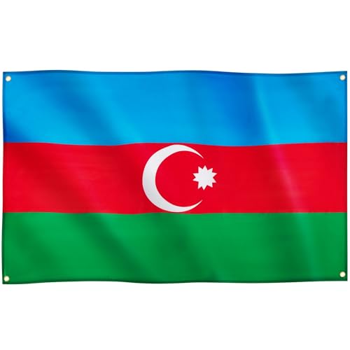 Runesol Aserbaidschan Flagge, 91x152 cm, 4 Ösen, Victory Day, eine in jeder Ecke, üçrəngli bayraq, Tricolore, Aserbaidschanisch, Premium-Flaggen für drinnen und draußen, Fahne, lebendige Farben von Runesol