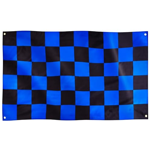 Runesol Blau-Schwarz karierte Flagge, 91 x 152 cm, 3 x 5 Fuß, Karoflagge, Karo-Rennflaggen, Karoflagge, F1-Karoflagge, Auto-Party-Dekoration, 4 Ösen, Premium-Flaggen von Runesol