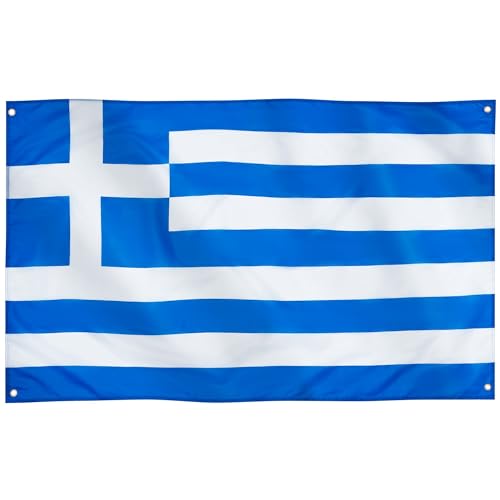 Runesol Griechenland Flagge, 91x152cm (3ft x 5ft), 4 Ösen, griechische Flagge blau weiß, Ελληνική Σημαία, Nationalflagge, Premium-Fahnen für drinnen und draußen, lebendige Farben von Runesol