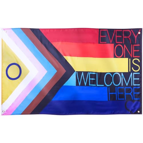 Runesol Jeder Willkommen Flagge, 91x152cm, 3 x 5ft, 4 Ösen, Pride Flagge, Stolzparaden, LGBT Flagge, Gay Pride Fahne, LGBTQ+ Geschichtsmonat, Tag des Schweigens, Premium-Fahnen für drinnen und draußen von Runesol