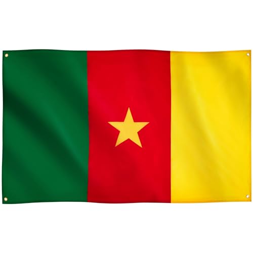 Runesol Kamerun Flagge, 91x152 cm, 4 Ösen, eine in jeder Ecke, dreifarbige kamerunische Flagge, Premium-Flaggen für drinnen und draußen, Fahne, lebendige Farben von Runesol