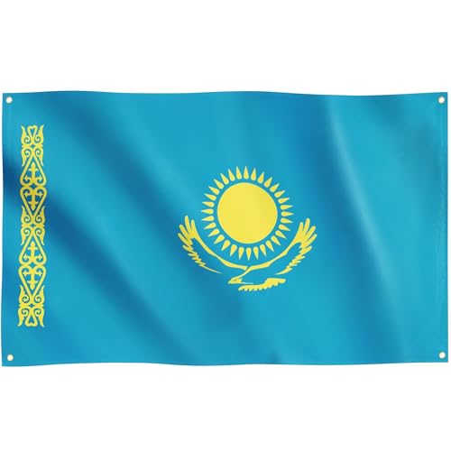 Runesol Kasachstan Flagge, 91x152 cm, 4 Ösen, eine in jeder Ecke, Victory Day, kasachische Nationalflagge, Republik Kasachstan, Premium-Flaggen für drinnen und draußen, Banner, lebendige Farben von Runesol