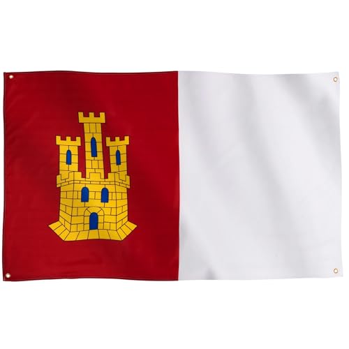 Runesol Kastilien-La Mancha Flagge, 91x152cm, 4 Ösen, Castilla La Mancha, Castela la Mancha, Premium-Fahnen für drinnen und draußen, lebendige Farben von Runesol
