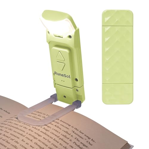 Runesol Grün Leselicht, Wiederaufladbare Leselampe mit Buch Klemme, 5 Lichtstufen, 3 augenschonende Modi für das Lesen im Bett, Leselampe Dimmbar,USB-aufladbare Buchlampe mit 80 Stunden Akkulaufzeit von Runesol