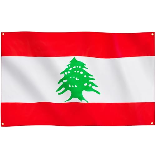 Runesol Libanon Flagge, 91x152cm, 4 Ösen, eine in jeder Ecke, Resistance and Liberation Day, Libanesische Republik, Phönizien, Lebnen, Premium-Flaggen für drinnen und draußen, Fahne, lebendige Farben von Runesol