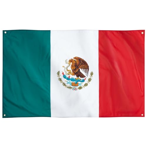 Runesol Mexiko Flagge, 91x152cm (3ft x 5ft), 4 Ösen, mexikanische Flagge, El Tricolor, Bandera de México, Golf, Premium-Fahnen für drinnen und draußen, Golf, lebendige Farben von Runesol