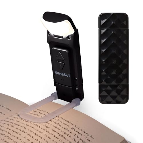 Runesol Leselicht schwarz, Wiederaufladbare Leselampe mit Buch Klemme, 5 Lichtstufen, 3 augenschonende Modi für das Lesen im Bett, USB-aufladbare Buchlampe mit 80 Stunden Akkulaufzeit von Runesol