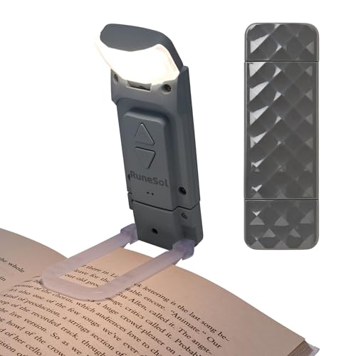 Runesol Grau Leselicht, Wiederaufladbare Leselampe mit Buch Klemme, 5 Lichtstufen, 3 augenschonende Modi für das Lesen im Bett, Leselampe Dimmbar,USB-aufladbare Buchlampe mit 80 Stunden Akkulaufzeit von Runesol