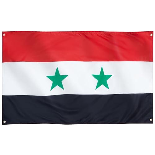Runesol Syrien Flagge, 91x152cm (3ft x 5ft), 4 Ösen, syrische Flagge, العلم السوري, lebendige Farben, Eid, Unabhängigkeitstag, innen, außen, Premium-Flaggen von Runesol