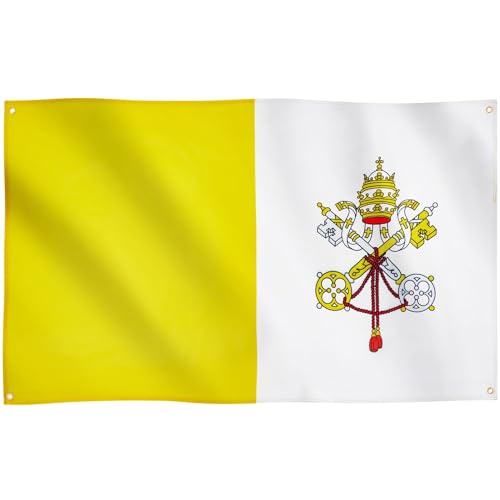 Runesol Vatikanstadt Flagge, 91x152cm, 4 Ösen, eine in jeder Ecke, Katholizismus, Der Heilige Stuhl, La Santa Sede, Papst-Flagge, Drinnen, Draußen, Fahne, Tag des Heiligen Georgs von Runesol