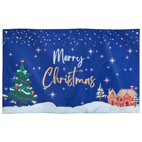 Runesol Weihnachtsflagge, 91x52cm (3ft x 5ft) 4 Ösen, Frohe Weihnachten Flagge, Winterflagge, winterliche Premium-Fahnen für drinnen und draußen, lebendige Farben von Runesol