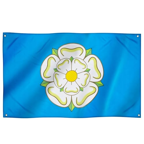 Runesol Yorkshire Flagge, 91x152cm, 3ft x 5ft, White Rose Flag, 4 Ösen, Öse in jeder Ecke, Premium-Flaggen, innen, außen, lebendige Farben von Runesol