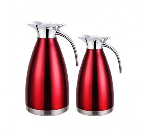 2er Set Thermoskanne Isolierkanne Kaffeekanne 1 Liter + 1,5 Liter (Rot) von Rungassi