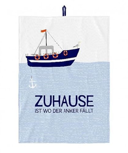 Geschirrtuch Abtrockentuch Küchenhandtuch Meer Küste (Zuhause ist wo der Anker fällt - Schiff - 3858211) von Rungassi