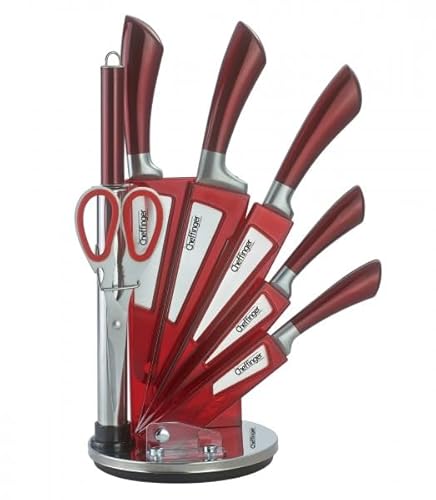 Messer Set Kochmesser Küchenmesser Messerständer Messerset 8-tlg Edelstahl rot von Rungassi