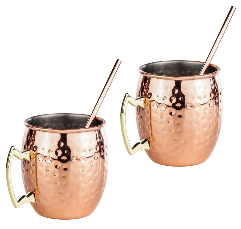 Rungassi Becher Moscow Mule Becher 2'er Set mit Trinkhalmen Cocktail Kupferbecher, Material: Edelstahl Rungassi Becher Moscow Mule Becher 2'er Set mit Trinkhalmen Cocktail Kupferbecher, Material: Edelstahl von Rungassi
